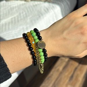 Yellow, Black and Green Beaded Stacked brand Bracelet Collection
